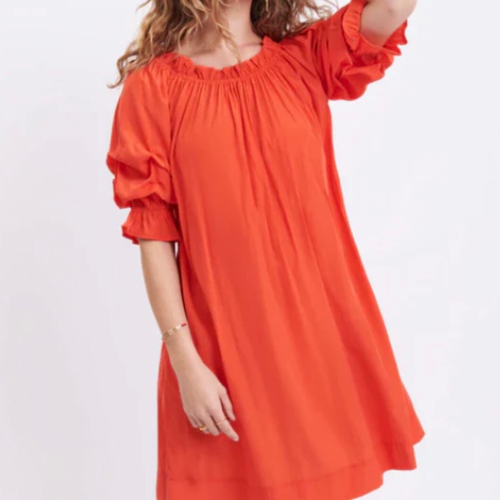 MERSEA TULUM Sunset Orange Ruffled Sleeve Dress Women's Small